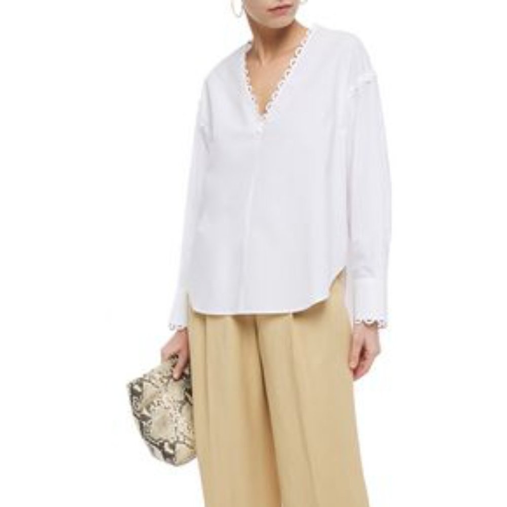 Sandro Eva Corded Lace-trimmed Cotton-poplin Blouse In White